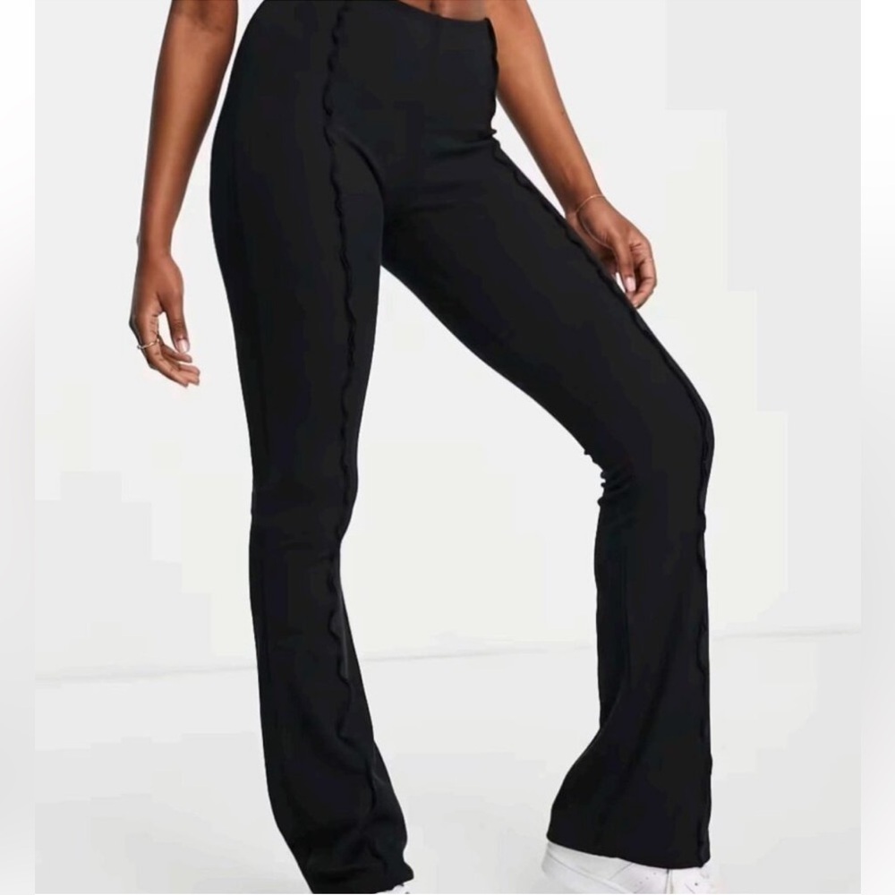 AsYou ASOS Flared Ribbed Pants Exposed Seams Elastic Waist Sz 6